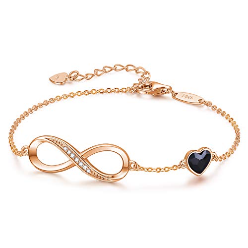 Infinity Armband Damen 925 Sterling Silber Rosegold, Unendlichkeit Herz Armbänder Kristallen Verstellbar Armkette Valentinstag Muttertag Geburtstags Weihnachten Geschenk für Sie Frauen Freundin mama