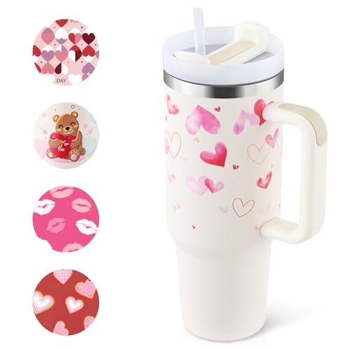 PRAOAHEI Muttertag 40oz Thermobecher mit Strohhalm und Henkel, 1180 ML Edelstahl Heiße Kalte Getränke Vakuum Trinkbecher, Besonderes Geschenk für Mädchen Mütter Liebhaber Freund Weiß