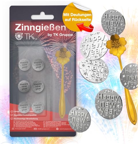 Happysparks® 7er Zinngießen mit Zinn Giessen wie Bleigießen Bleigiessen mit & Löffel & Orakelheft mit Deutungen - Gesellschaftspiele & Partyspiele 2024 Feuerwerk Silvester Neujahr