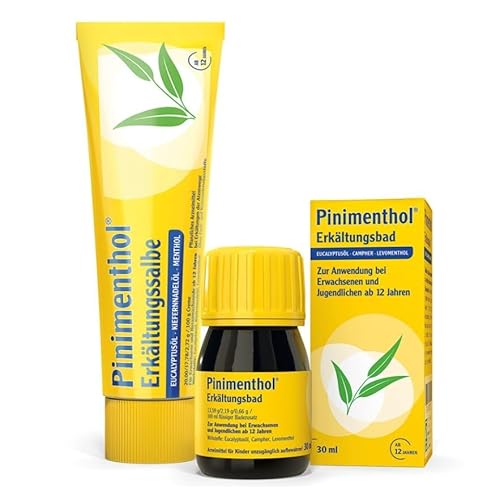 Pinimenthol Erkältungssalbe 50 g + Erkältungsbad 30 ml Set | ätherische Öle: Eucalyptusöl, Kiefernnadelöl & Menthol - stoppt Hustenreiz, löst Schleim und befreit die Atemwege bei Erkältung