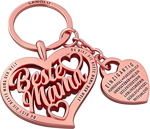 LANOLU Schlüsselanhänger Mama, Anhänger Beste Mama Schlüsselanhänger, Geschenk für Mutter zum Muttertag, Geburtstagsgeschenk für Mütter, Herz mit Eigenschaften deiner Mama