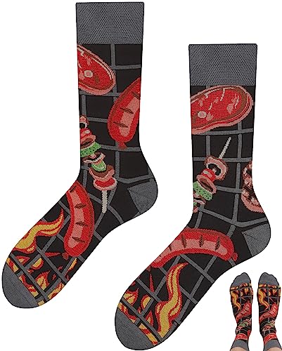 TODO Lustige Socken Damen und Herren, Coole Socken mit Motiv - Bunte, Mehrfarbige, Verrückte (43-46, Grill)