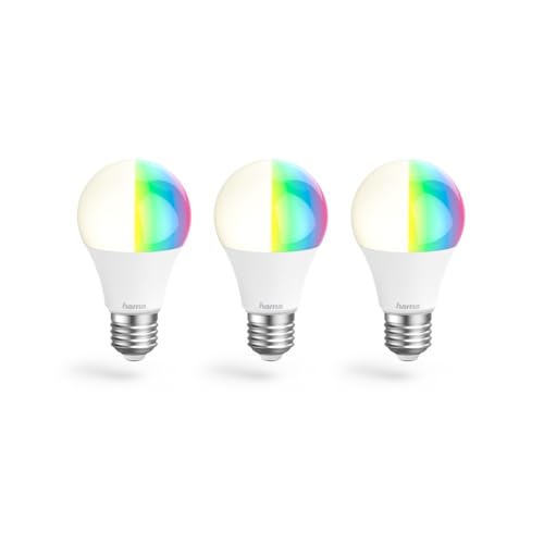 Hama WLAN LED Lampe E27 3er Set (Smart Home Lampe 8,5W Glühbirne, dimmbar, mehrfarbig RGBW, WIFI LED Lampe mit Sprachsteuerung und App, kompatibel mit Alexa, Google, Siri, Apple, kein Hub nötig)