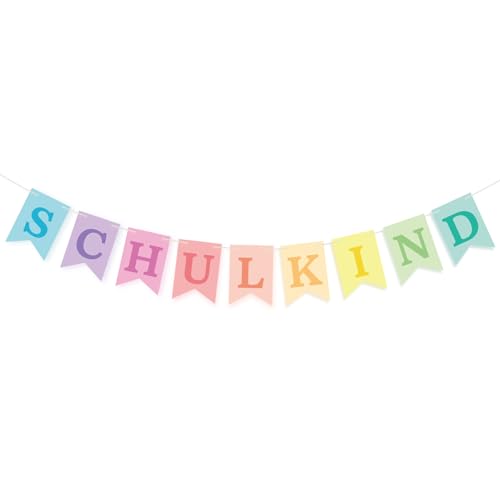 BETESSIN Einschulung Deko Mädchen - Schulkind Girlande Pastell - Schulanfang Banner aus Papier - Hängende Dekoration für Schuleinführung und Einschulungsfeier