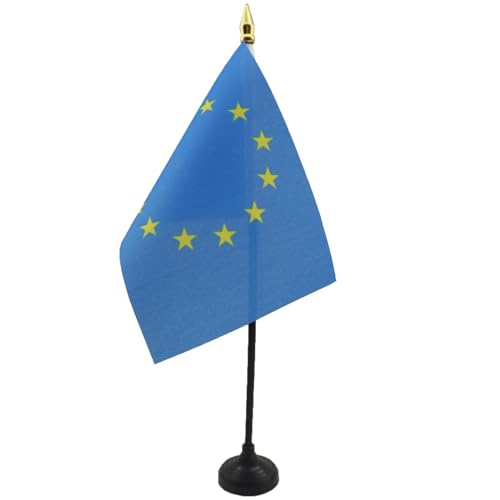 AZ FLAG - Tischflagge Europäische Union - 15x10 cm Goldene Splitze - Europa Tischfahne 10 x 15 Cm - Flaggen