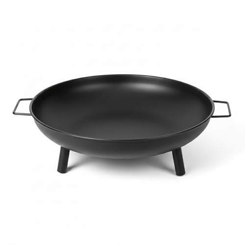 Mirpol Feuerschale Ø 43,5 cm, Rund, Schwarz Stahl, mit Griffen & 3 Standfüßen – Garten- & Terrassenfeuer für gemütliche Abende.