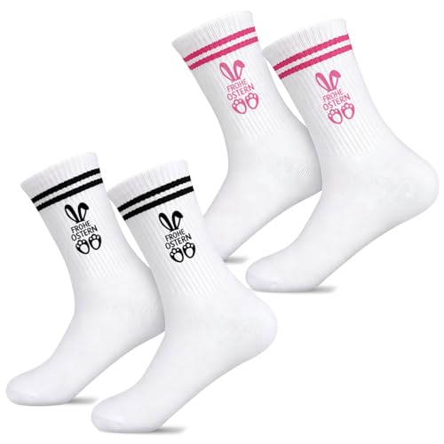 Scinzene 2 Paar Ostersocken Damen Herren Lustige Baumwollsocken mit Hasen Motiv Rosa und Schwarz gestreift - Ideale Ostergeschenke Erwachsene und kleine Ostergeschenke für Frauen Männer Freunde