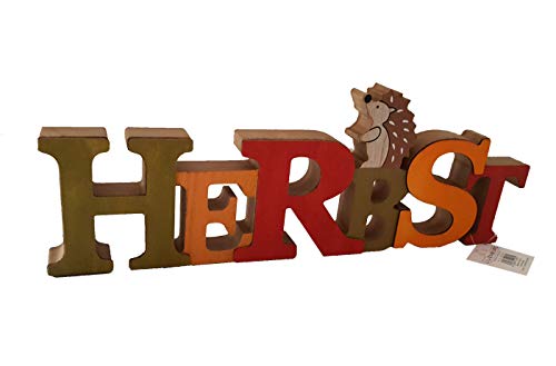 LB H&F Schriftzug Herbst zum hinstellen Holz Natur Igel 33 cm Gross Herbstdeko (Mehrfarbig)
