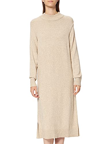 Vila Damen Viril Crew Neck L/S Midi Dress - Noos Kleid, Natural Melange, M EU