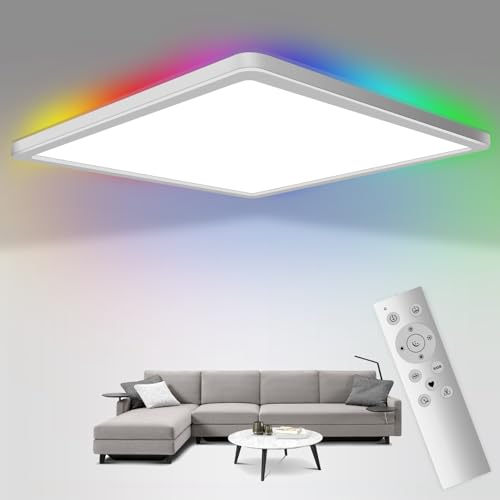 Dimmbare LED Deckenleuchte mit Fernbedienung, 24W RGB Farbwechsel Deckenlampe, 3200LM, 13 Farben & Weiß (3000K-6500K), IP54 Wasserdicht für Bad, Küche, Schlafzimmer, Wohnzimmer