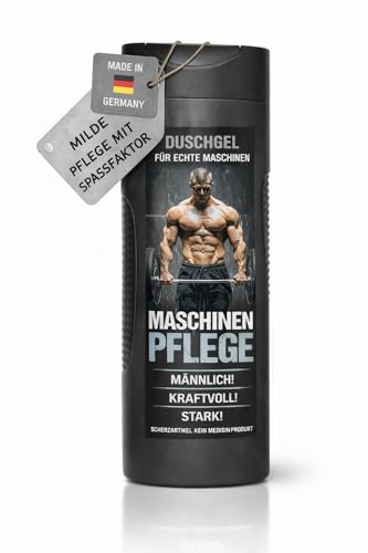 Maschinenpflege Duschgel 300 ml – lustiges Duschgel für Männer, witziges Geschenk für Bodybuilder, Fitness Fans & Gym Männer, Geschenkidee für Muskelmänner. Geburtstagsgeschenk/Wichtelgeschenk