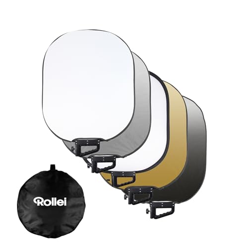 Rollei 5 in 1 Reflektor Fotografie Faltbar 60x75cm Licht Diffusor Foto für Portrait und Produktfotografie Leicht Kompakt 600g Außenbeleuchtung mit Tragetasche, Foto-Reflektor-Licht-Diffusor-Fotografie