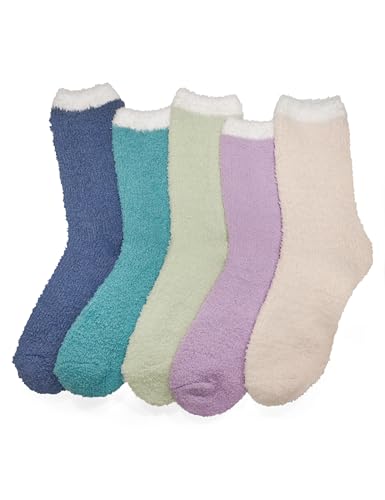 Basic Treasure 5 Paar Kuschelsocken Damen, Flauschige Socken, Dicke Kuschel Socken Winter, Warme Bettsocken Damen, Mädchen Schlafsocken, Farbmix 3