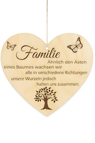 Pet-Jos Familie Herz Schild Dekoschild Herzschild Holzherz Holzschild 10 x 10 cm Geschenk für die Familie Spruch Geschenk Holz Geschenk EIN