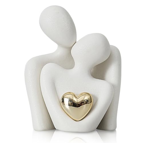 JJQHYC Romantische Paar Statue, Abstrakte Skulptur Kleine Regal Ornamente für Wohnzimmer, Weiße Figurine Deko Paar Figur Skulpturen Geschenke für Hochzeit