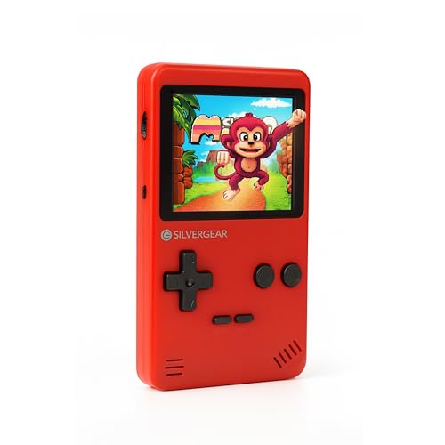 Silvergear® Analogue Pocket Konsole Retro | mit 240 Klassichen Spielen l Handheld Spielekonsole l Mini Game Konsole l Tragbare Retro Videospielekonsole | 12,5x8x2,3 cm | Rot