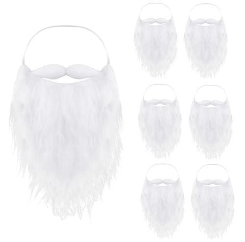 MERRYXMAS 6X Nikolausbart Weiss - Weihnachtsmannbart - Bart weiß Weiss - zum Verkleiden als Nikolaus - Accessoures Weihnachtsmann - Weihnachten