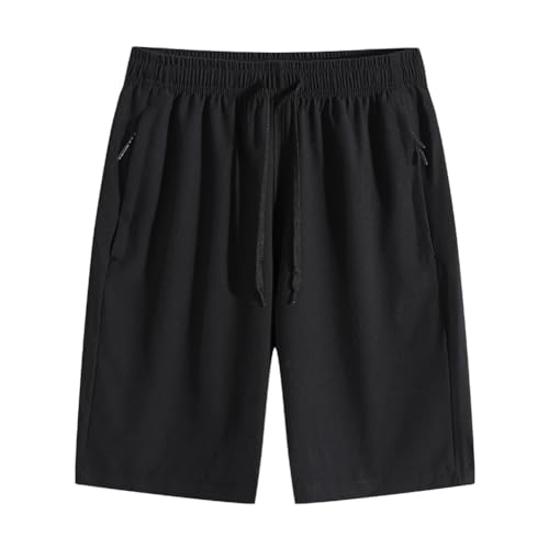 gratulatio Herren-Shorts mit Reißverschlusstaschen, schnell trocknende Lauf-Shorts, leichte Sport-Basketball-Trainings-Short s, Sommer-Activewear für Herren, Schwarz, XL