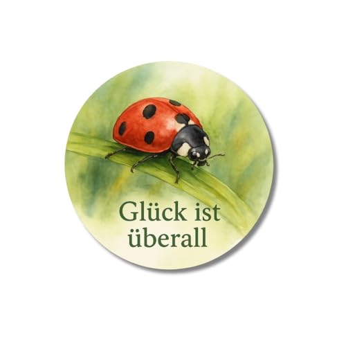 Kühlschrankmagnet rund 59mm-38mm – Glück ist überall – Marienkäfer Motiv – Deko & Geschenkidee – Lustiger Spruch Magnet für Zuhause & Büro - 1-3-5-10 Set (59mm Magnet, 1 Stück)