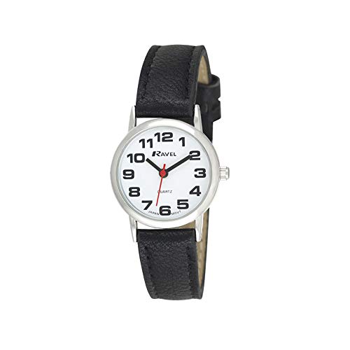 Ravel - Unisex - Armbanduhr mit großen Ziffern - Schwarzes/silbernes Ton/weißes Zifferblatt