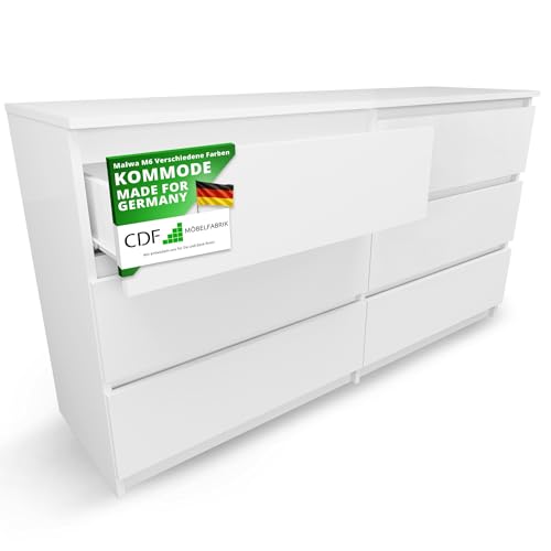 CDF Kommode Weiß mit 6 Schubladen 40 cm Tief Komodenschrank Komode für Wohnzimmer Schlafzimmer Schubladenschrank Malm Kommode viel Stauraum Geeignet Organizer Kleidung 138 cm Breite Modern Look