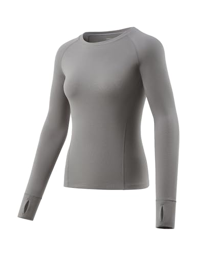gagli Thermoshirt Damen Langarm - Warme Unterwäsche mit Micro-Fleece, Leichtes Thermounterwäsche Weiches Winter Thermal Base Layer für Skifahren Zuhause Pendelung 0℃~10℃,Grau,M