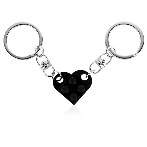 Teaaha Schlüsselanhänger Herz, 2 Stück schwarz Herzförmig Schlüsselanhänger Partner für Beide Schlüsselanhänger Paar für Valentinstag Weihnachten Geschenk Herzförmiger Baustein Schlüsselanhänger