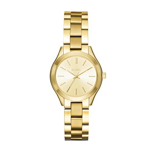 BUREI Uhr Damen Minimalistische Analog Quartz Armbanduhr Damen Klassische Edelstahl Damenuhr Geschenke für Frauen (Gold)