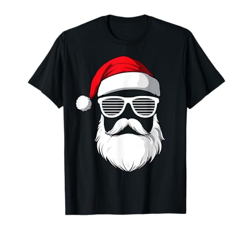 Cooler Weihnachtsmann mit Weihnachtsmütze, Sonnenbrille und Vollbart T-Shirt