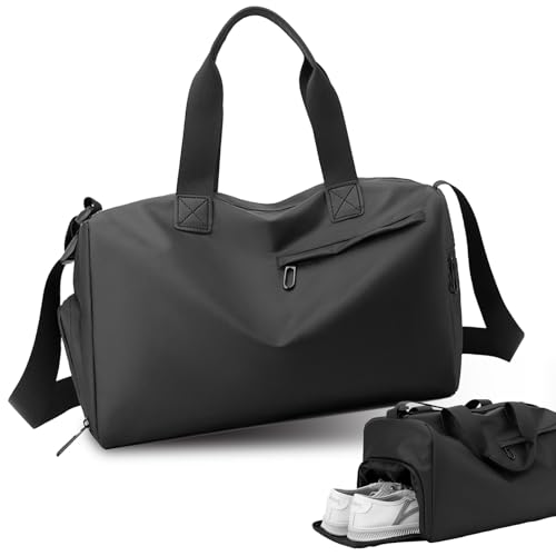 Plstod Sporttasche mit Schuhfach & Nassfach, Wasserdicht Gym Tasche, Trainingstasche, Sporttasche Herren, Gym Bag, Fitness Tasche für Herren & Damen für Sport, Training, Reisen, Schwarz