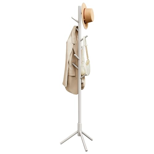 VASAGLE Garderobenständer, Kleiderständer aus Massivholz, Garderobe in Baumform, 8 Haken, 3 verstellbare Höhen, für Kleidung Hut Tasche, Wohnzimmer Schlafzimmer Büro, cappuccinobeige RCR004K01