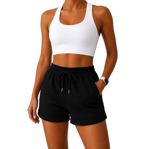 Smith & Solo Kurze Hose Damen - Shorts Sommer Hosen, Laufhose Kurz Sporthose, Trainingshose Sportshorts Women Laufshorts (Schwarz, L)