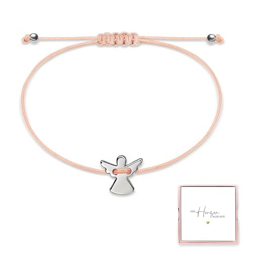 BOYATONG Schutzengel Armband Silber mit Verstellbarem Geflochtenem Seil - Engel Armbändchen als Kommunionsgeschenke, Taufgeschenke - Konfirmation Taufe Kommunion Geschenke für Mädchen & Frauen