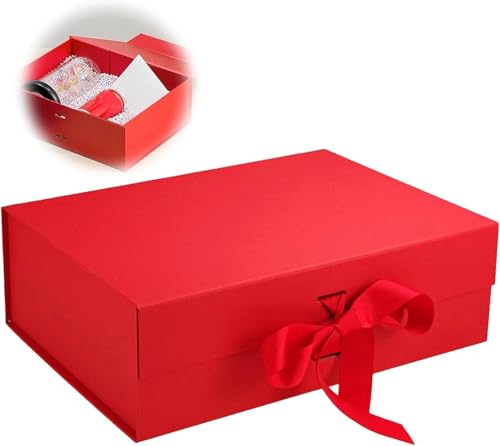 Geschenkbox mit Schleife, Magnetische Geschenkkarton mit Deckel, Rot Wiederverwendbare Geschenk Verpackungsbox, für Geburtstag, Valentinstag,Weihnachten