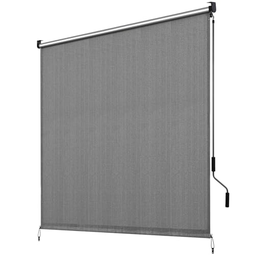 LIFERUN Senkrechtmarkise 180x240 cm,Vertikalmarkise, HDPE-Schattentuch für Terrassenpergola, Balkonmarkise, Aluminiumrohr mit kabelloser Kurbelbedienung, für Balkon, errasse, Garten, Grau, 1 PCS