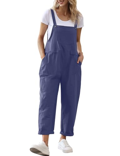 YESNO Damen Latzhose Sommer Oversize Trägerhose Beiläufig Loose Bib Pants Overall Baggy Jumpsuit Strampler Sommerhose mit Träger PV9DE