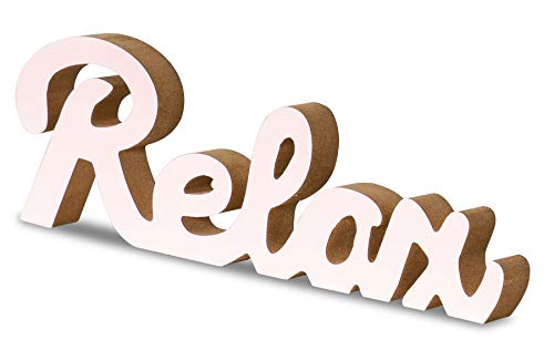 levandeo Schriftzug Relax L30cm Pastell Rosa Holz Tischdeko Deko Aufsteller Wohndeko