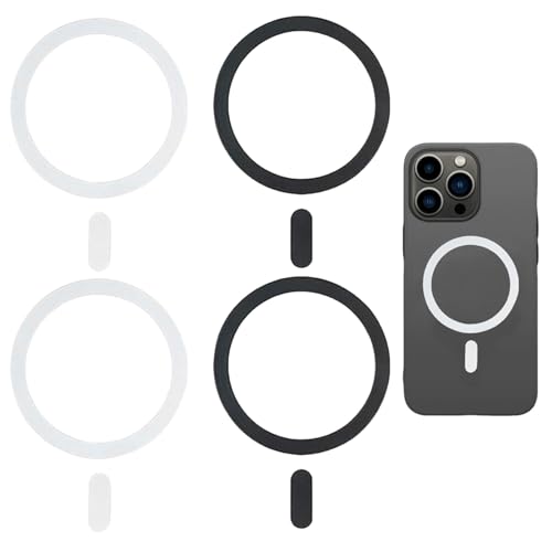 Vroxdrez 4 Stück Universal Magnet Ring Aufkleber, leistungsstarke magnetische Aufladung & Halterung, schnelle Installation, für Smartphone-Zubehör, Schwarz & Weiß