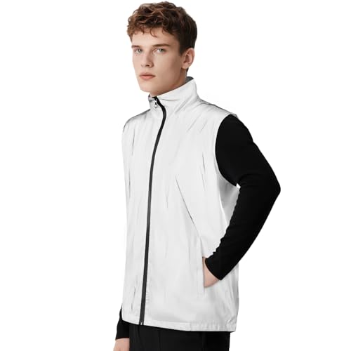 BSBUY Fahrradweste Herren Damen Warnschutz Softshell Vest Weste Warnkleidung Wind Laufweste Reflektierend Ärmellos Jacke Sichtbarkeit Reflektorweste Radweste Fahrrad Weste Warnweste Sportweste Grau L