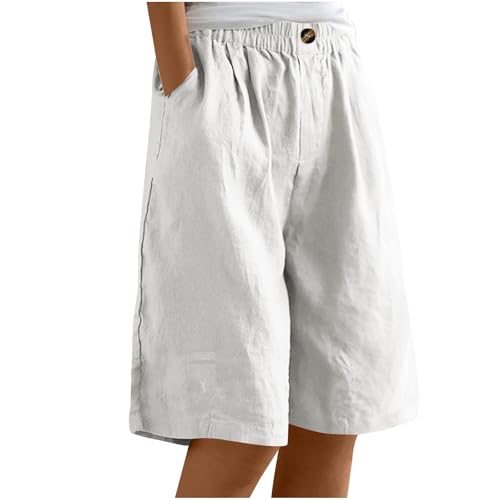 EMATOP Kurze Leinenhose Damen Sommer Leicht Shorts Knielang Stoffhose Casual Baumwolle Leinen Hose Locker Luftig Strandhose Elegant Einfarbiges Sommerhose Weites Hosen mit Taschen Sporthose