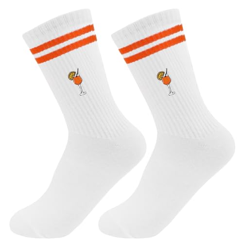HUKUMA Bestickte Aperol Spritz Socken,Lustige Sportsocken,Aperol Kostüm Accessoires,Tennissocken Damen,Atmungsaktive Sportsocken Tennissocken Crew Socken,Geschenk für Lillet-Liebhaber, Freundin