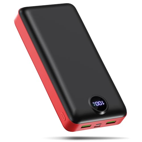 PDBEST PowerBank 50000mAh große kapazität, Akku USB-C 22,5W schnelles Aufladen externer 3 Ausgänge und 2 Eingänge Power Bank LED Display kompatibel mit Smartphone Tablet Android usw rot