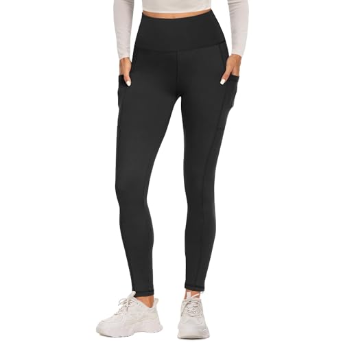 FOTOCITI Sport Leggings Damen mit Tasche High Waist Sportleggins Lang Blickdicht Sporthose Push Up Yogahose Bauchweg Laufhose Fitnesshose Hose(Schwarz, XXL)