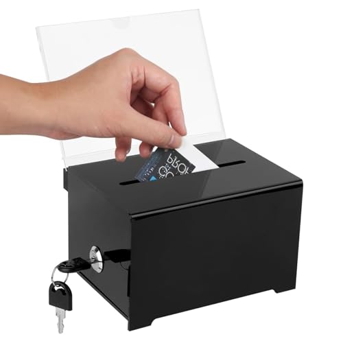 Empfohlene Box, Spendenbox Abschließbar, Acrylspendenbox, mit Schwarzem Schlüssel, mit Aufklebern, für Rezensionen, Spenden und das Sammeln von Visitenkarten, Schwarz