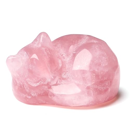 XIANNVXI Rosenquarz Stein Katzen Geschenke für Frauen Katze Rosa Deko Rosenquarz Kawaii Katze Geschenk für Katzenliebhaber Lucky Cat