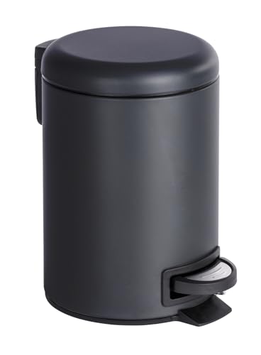 WENKO Kosmetik Treteimer Leman Schwarz 3 l - Kosmetikeimer, Mülleimer Fassungsvermögen: 3 l, Stahl, 17 x 25 x 22.5 cm, Schwarz, 25 x 22.5 x 17 cm