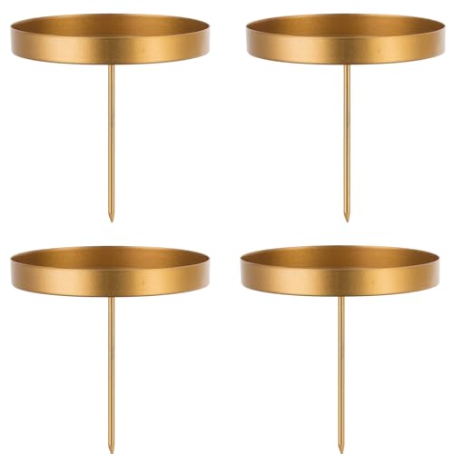 Romadedi Kerzenhalter Adventskranz Stumpenkerzen Gold 8cm - 4er Set Advent Kerzenständer ohne Dorn Adventsteller Kranz zum Stecken für Kerzen Weihnachten Deko Tischdeko