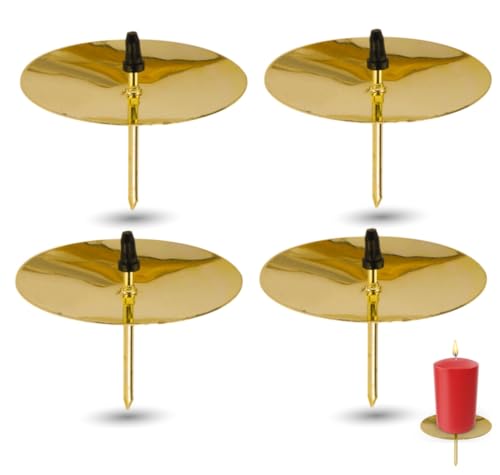 4X Kerzenhalter Gold Kerzenteller Adventskranzstecker 5 cm Kerzenstecker für Adventskranz Weihnachten Adventskranzhalter mit Dorn