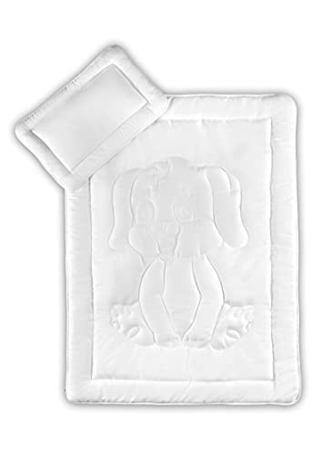 KiGATEX Kinder Sommerdecke mit Kissen – Oeko-Tex Zertifiziert – niedliches Hündchen Motiv – atmungsaktiv & waschbar -95°C – Allergiker geeignet - Decke 100x135 cm - Kissen 40x60 cm