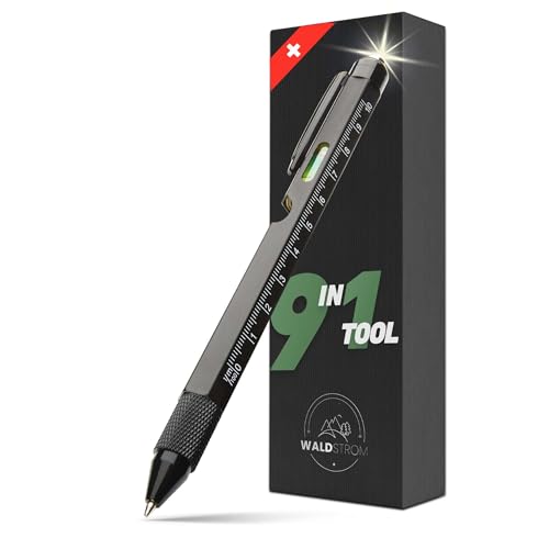 Waldstrom® 9-in-1 Multifunktionsstift mit Licht I Multitool Stift mit Werkzeugen - ideal für Alltag & Outdoor I Kugelschreiber mit Licht in edler Box für perfekte Männergeschenke